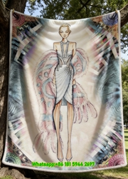Versace Multicolor Fashion Illustration Print Flannel Sofa Throw Blanket IMG_1659